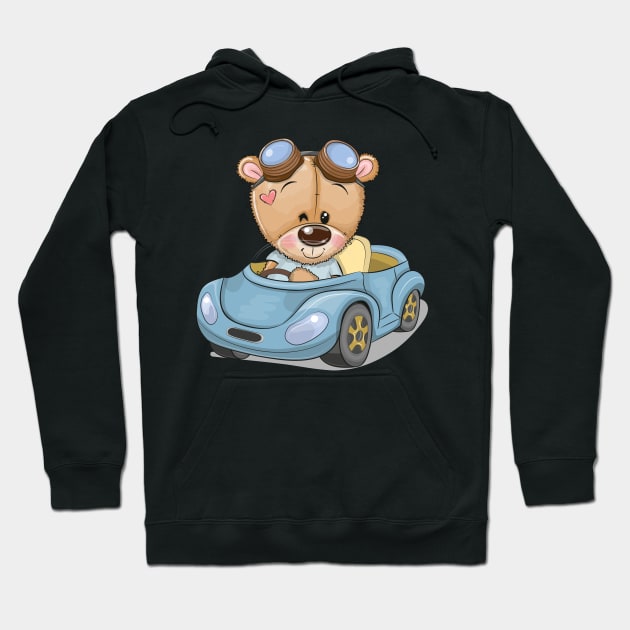 Cute teddy bear sitting behind the wheel of a car Hoodie by Reginast777